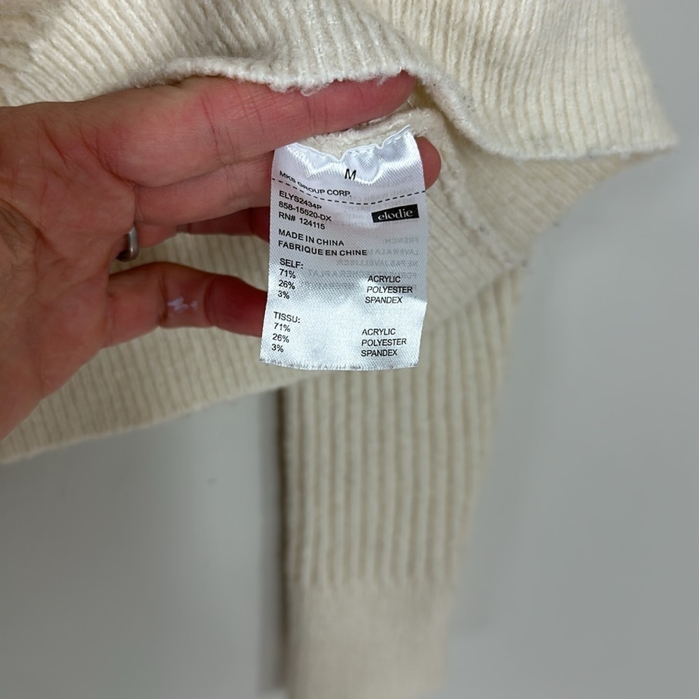 Elodie Cream Crewneck Cropped Ribbed Sweater Medium - Picture 5 of 8